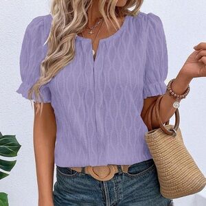 Lavender Short Sleeve Top with Puff Sleeves
